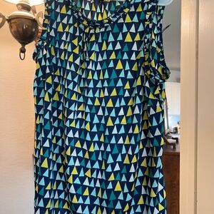 Talbots Blue and Yellow Geometric Blouse